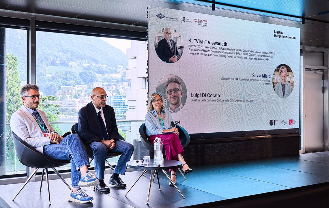 Gli organizzatori del Lugano Happiness Forum Luigi Di Corato, K. “Vish” Viswanath e Silvia Misiti